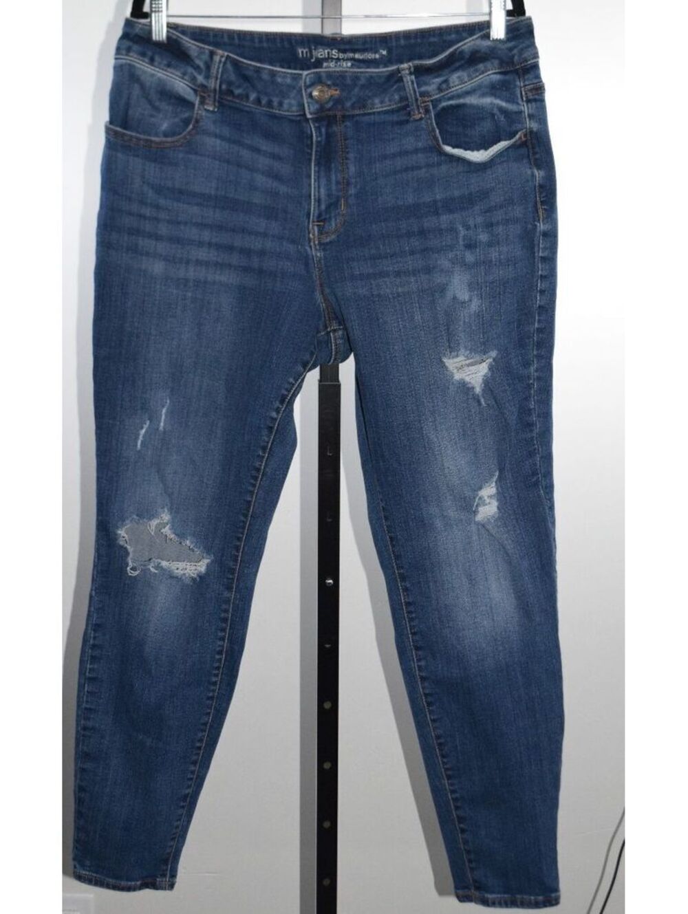M Jeans by Maurices Mid Rise Distressed Skinny Jeans Blue Denim Stretch 16W